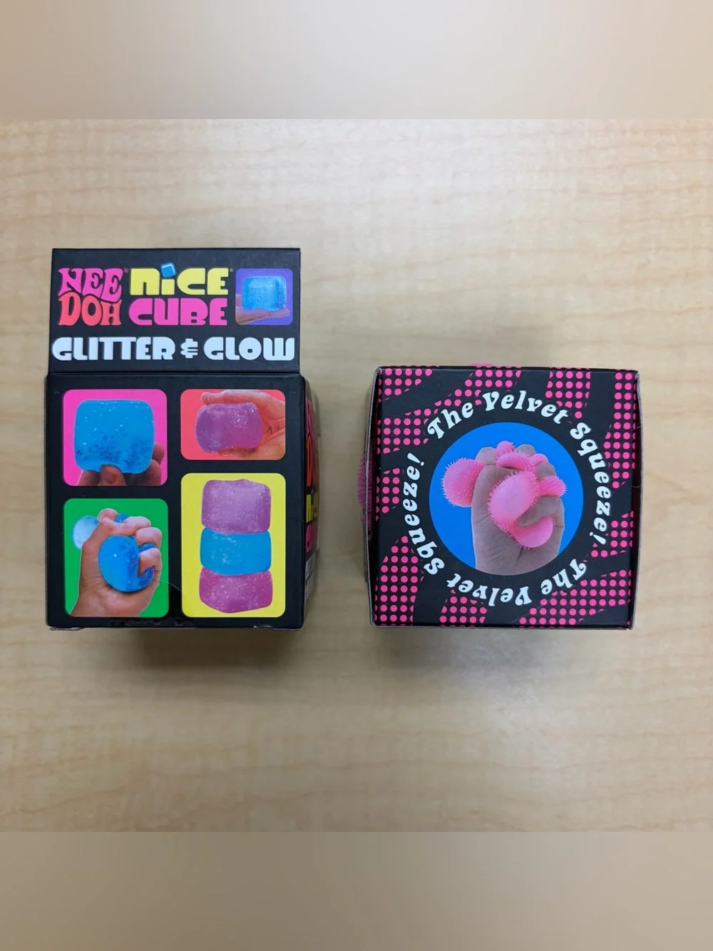 Lot of 2: Pink Needoh Fuzz Ball Wonder Wave/Nice Cube Glitter & Glow Fidget New